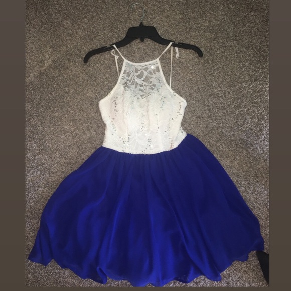 B Darlin Blue & White Prom Dress - Picture 3 of 3